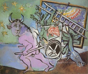 抽象的かつ装飾的 Painting - ミノタウロスの暴君 une charette 1936 キュビスト